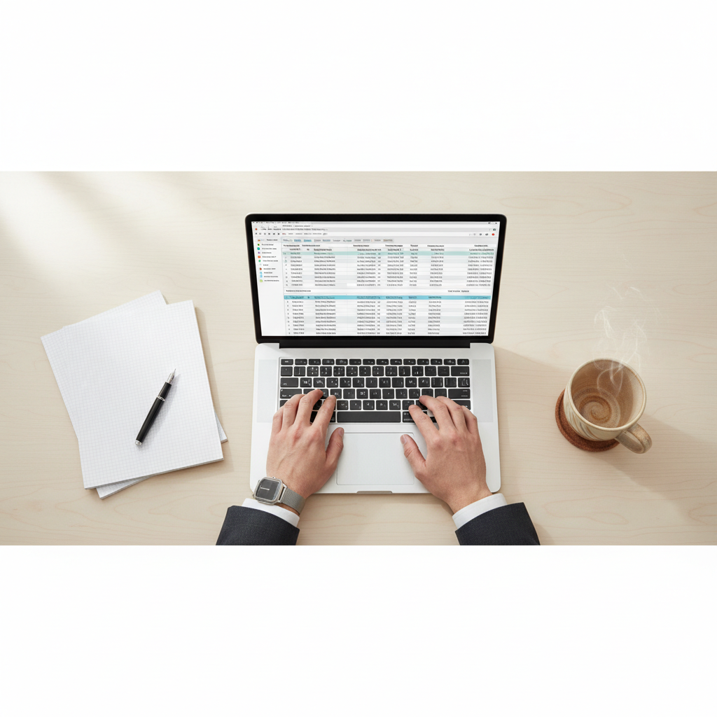 A professional workspace showing software subscription audit spreadsheets and cost analysis notes on a laptop screen.