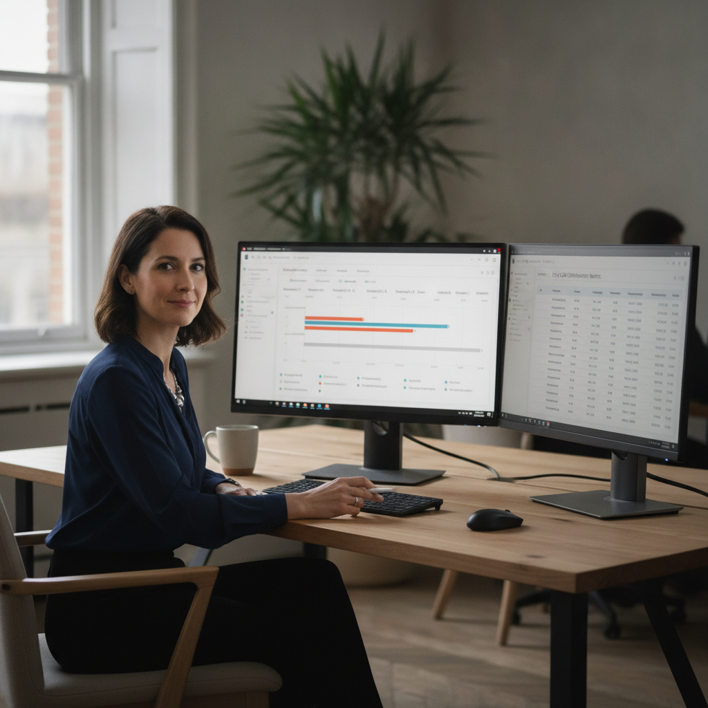 Professional reviewing document version histories and editing logs on a desktop monitor to prove original work authorship.