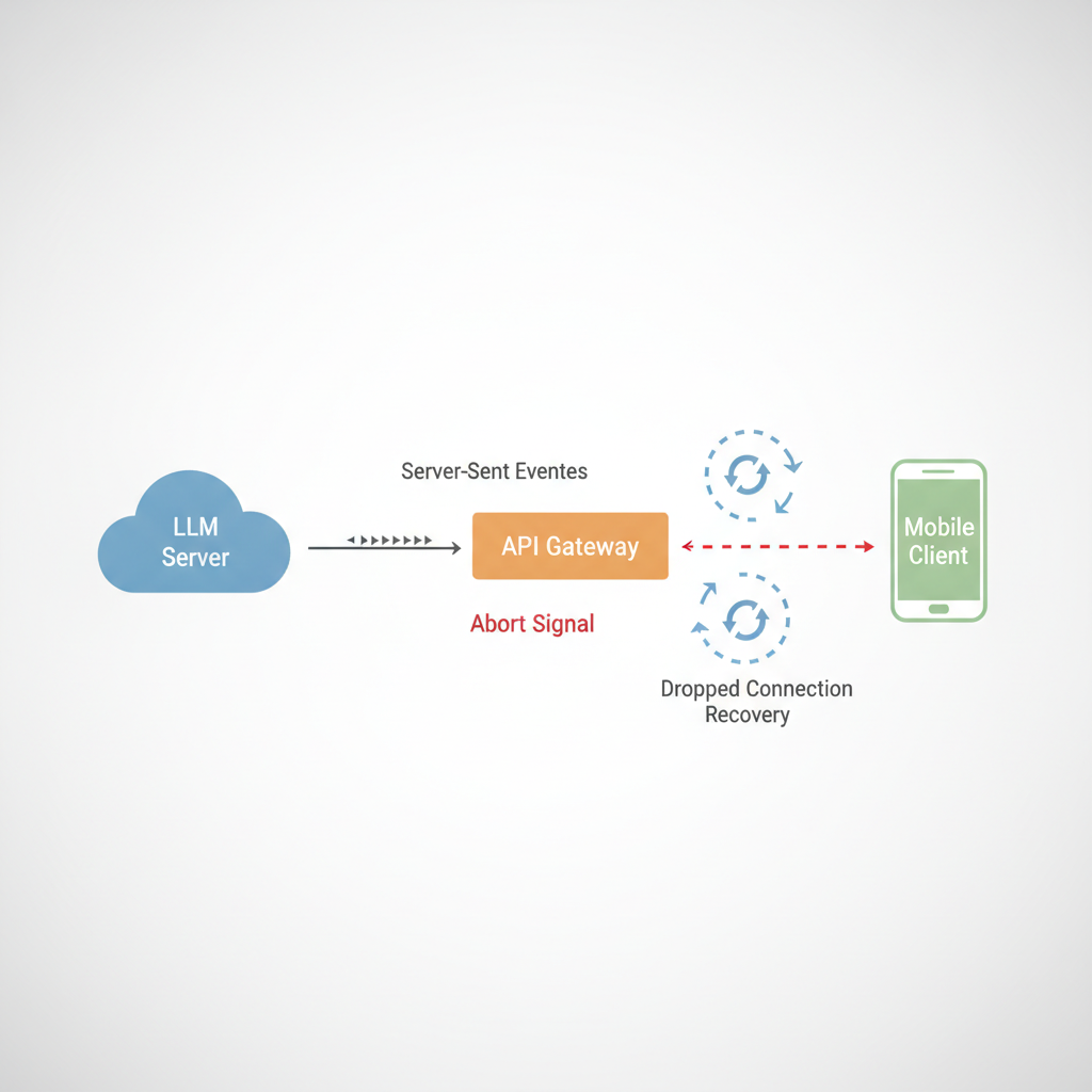 Technical architecture diagram showing how to handle streaming disconnections and token cancellation in production LLM applications.