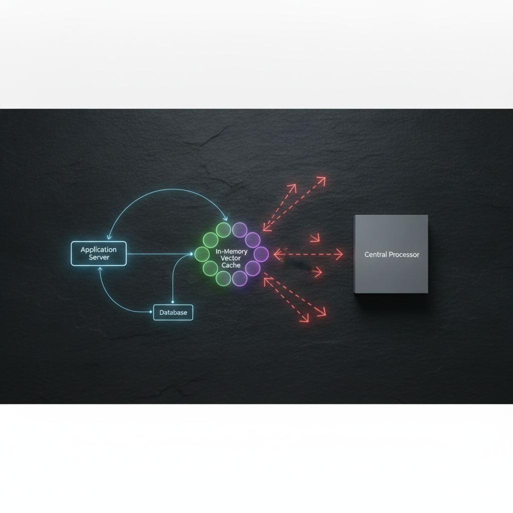 Technical architecture diagram demonstrating semantic caching between an application gateway and an AI model provider.