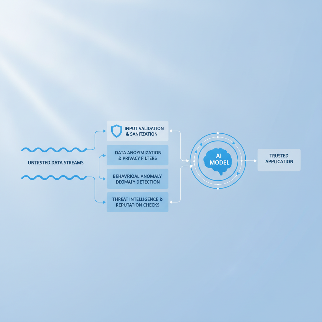 Diagram illustrating a multi-layered security architecture protecting a production AI application from prompt injection.