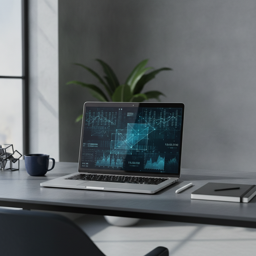 A clean workstation featuring a laptop screen showing clean comparative data tables and citation metrics.
