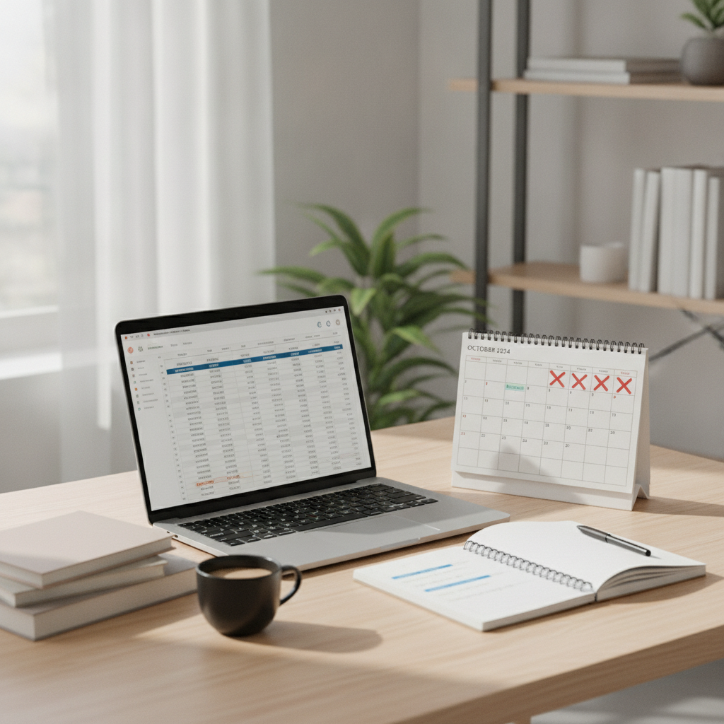 A desk setup with financial spreadsheets and study materials illustrating the decision to fund reskilling
